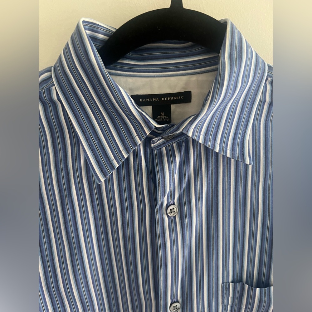Banana Republic Blue Striped 100% Cotton Button Down Shirt Men’s M - Picture 2 of 7